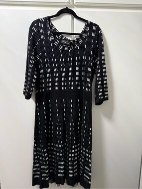 Lane Bryant Black & White Patterned Knit Fit-and-Flare Sweater Dress